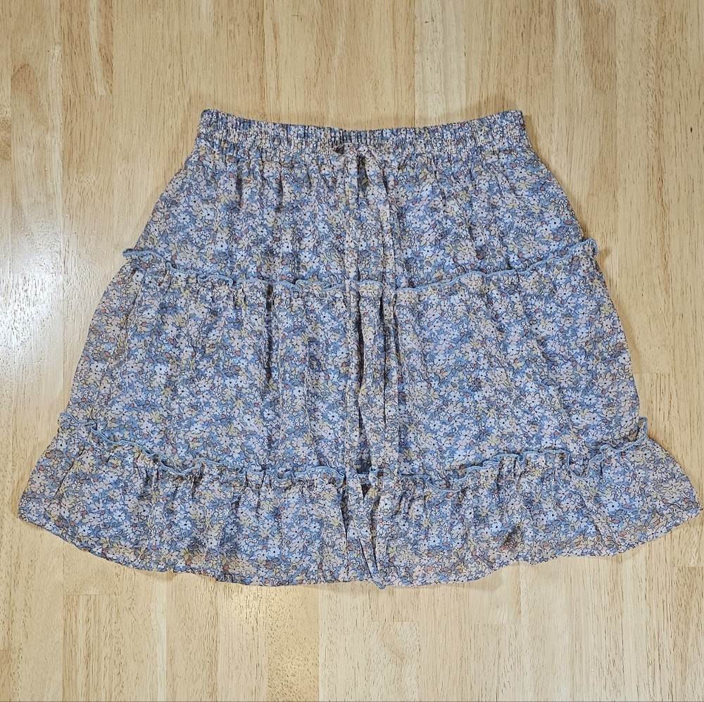 Floral Blue Ruffle Skirt